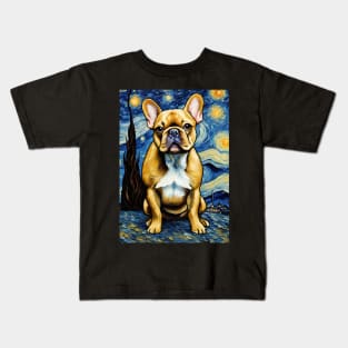 French Bulldog Dog Breed in a Van Gogh Starry Night Art Style Kids T-Shirt